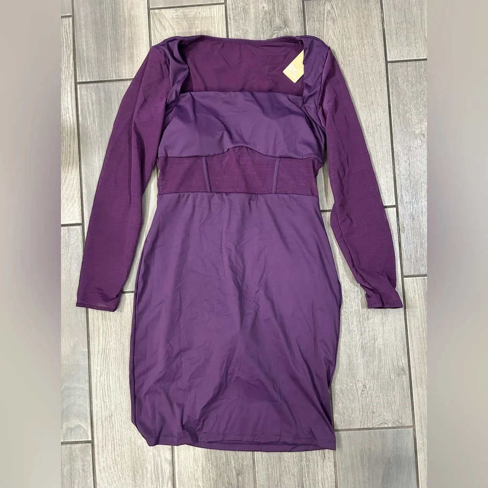 Popilush Shapewear Long Sleeve Mesh Inset Bodycon Midi Dress Size XL